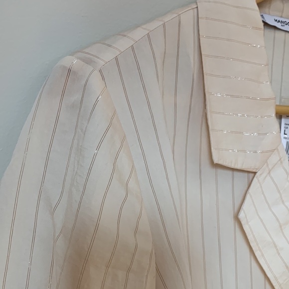 NWT Mango Suit Jacket Longe Sleeve Cream Jacket with Metallic Stripes Size 8 - Picture 4 of 9